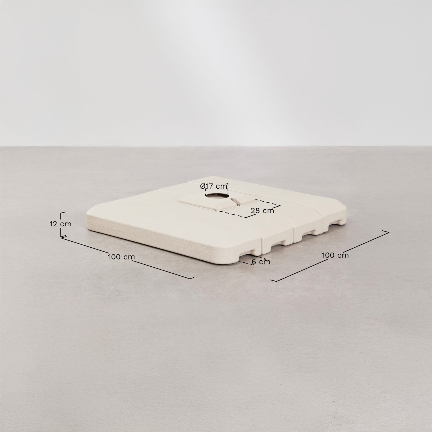 Square 100x100 cm fillable umbrella base Pietra, MEASURES