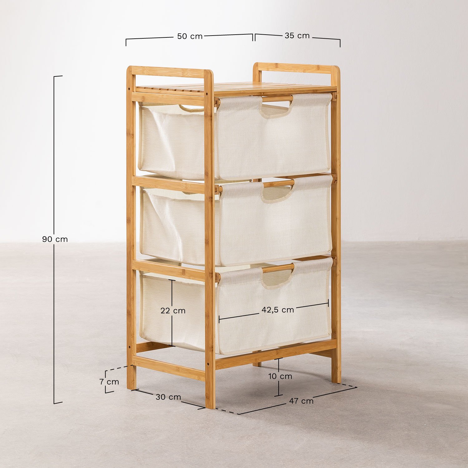 Skadi 3-Basket Bamboo Shelf, MEASURES