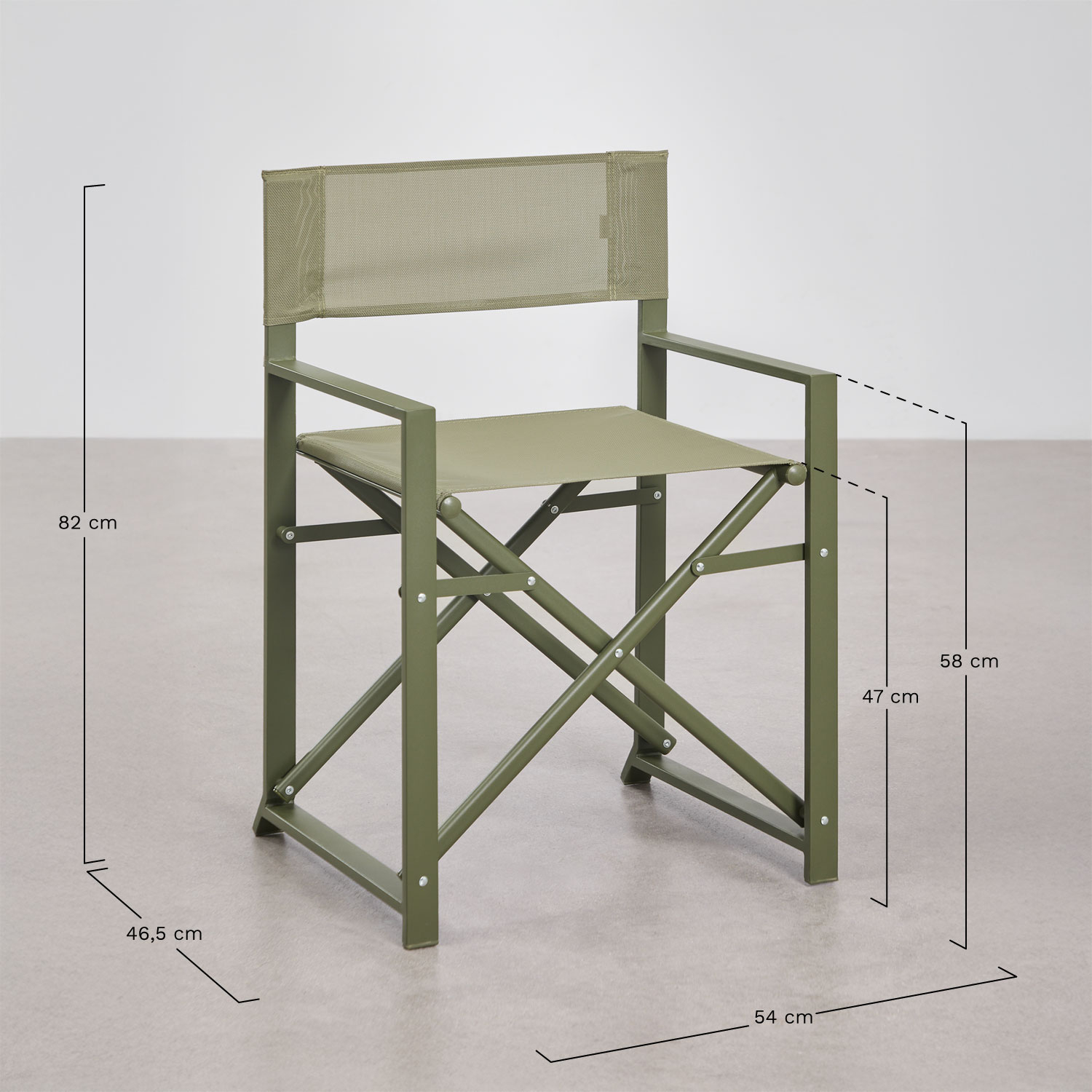 Zurena folding garden director's chair in steel, MEASURES