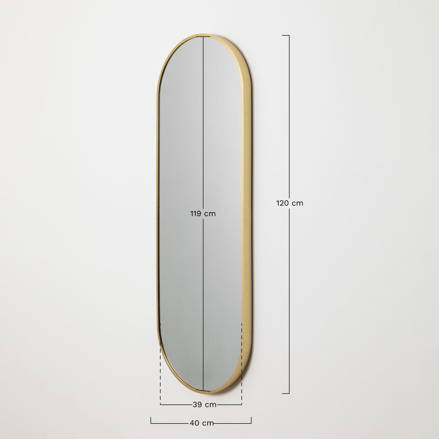 Oval wall mirror 60x120 cm in metal Elsie Gold, MEASURES
