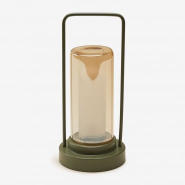 Wireless Led Table Lamp In Iron And Glass Sorlix Deep Olive Green - Sklum