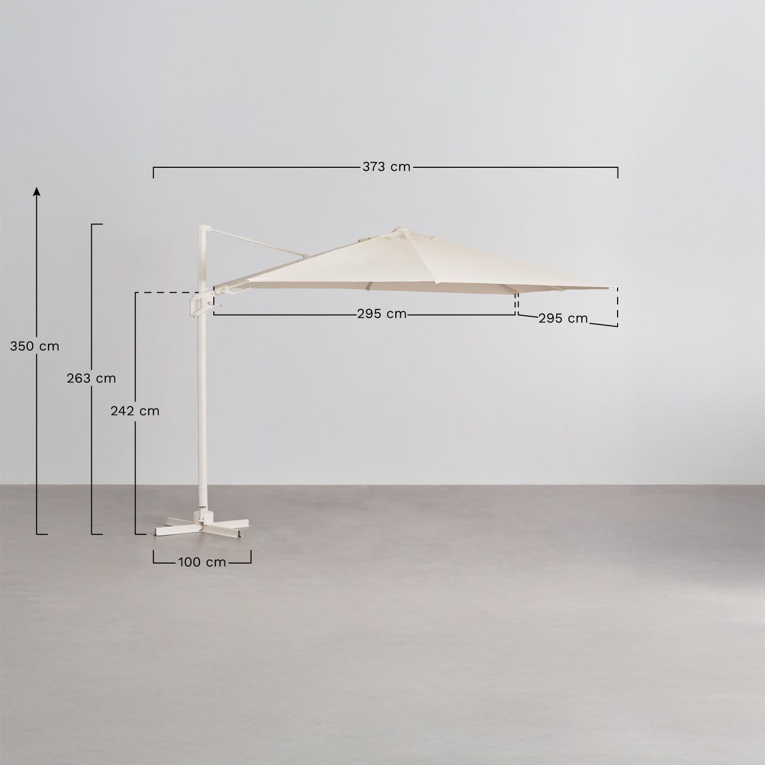 Hydra 295x295 cm parasol in fabric and aluminum, MEASURES