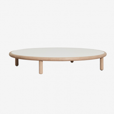 Olivia Round Acacia Wood Coffee Table White Gardenia - Light Acacia Brown & Ø100 Cm - Sklum
