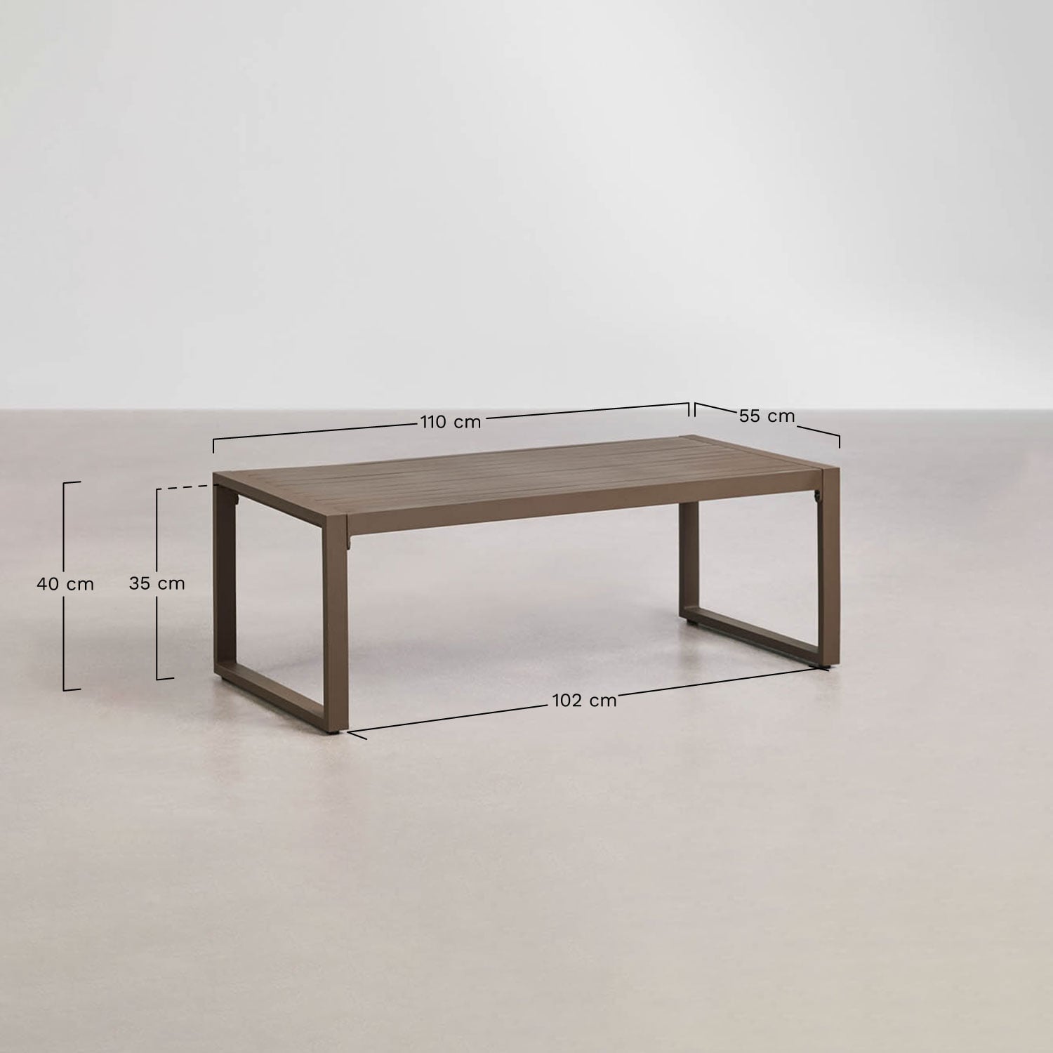 Mesa de centro para jardín rectangular 110x55 cm en aluminio Lipov , medidas