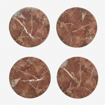 Set Of 4 Round Coasters Ø10 Cm In Valtris Marble Red Marble Chigan - Sklum