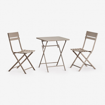 Square Folding 60x60 Cm Table Set And 2 Dining Chairs In Tamarit Steel Moka Brown - Sklum