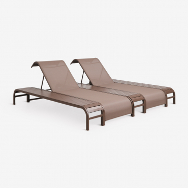 Set Of 2 Reclining Loungers And 3 Side Tables In Marietta Steel Brown Chocolate - Sklum