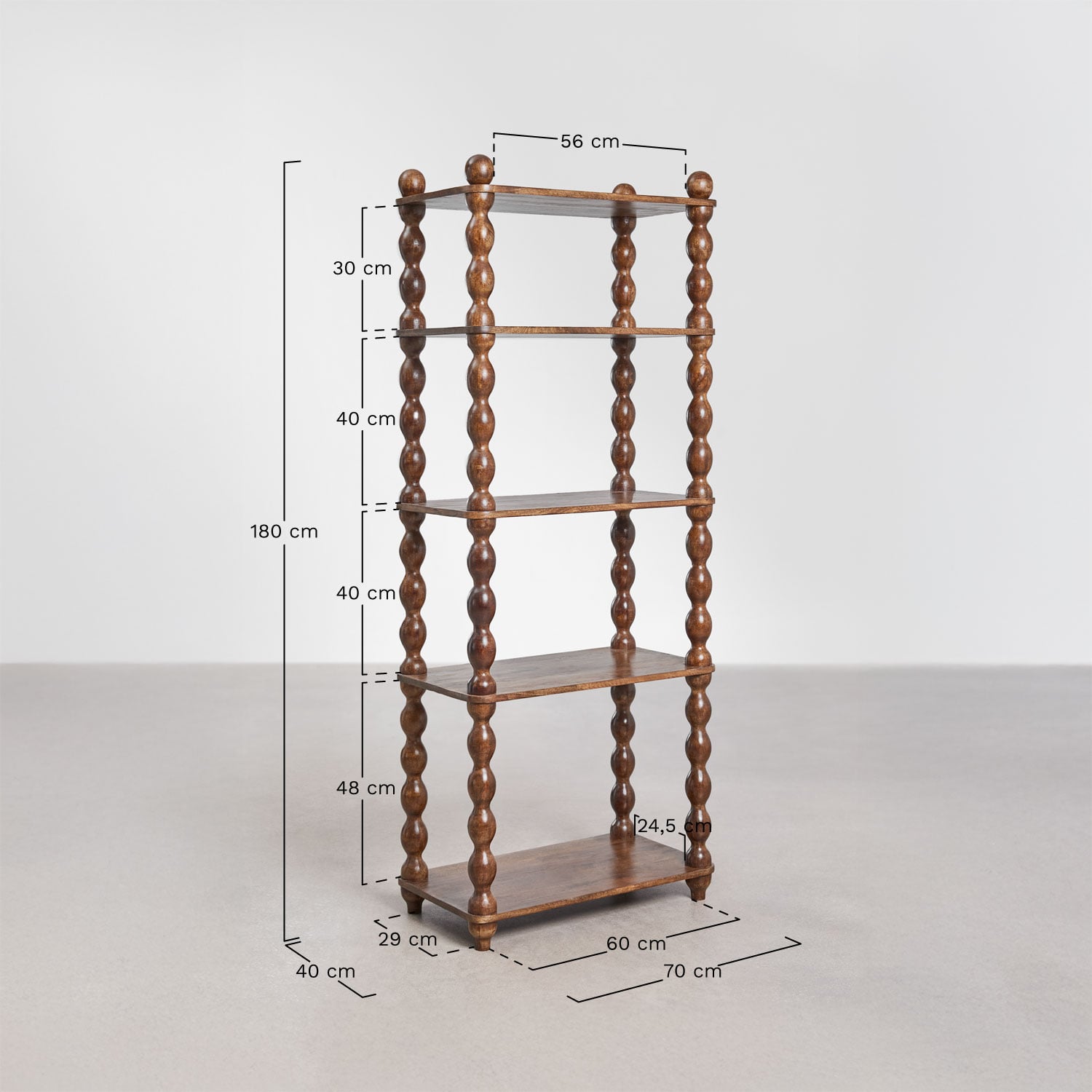 70x180 cm shelf in Tessaia mango wood, MEASURES