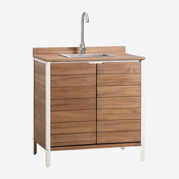 Outdoor Kitchen Storage Module With Sink In Acacia Wood And Aluminum Reggie Acacia Brown & Brushed Grey Rintran - Sklum