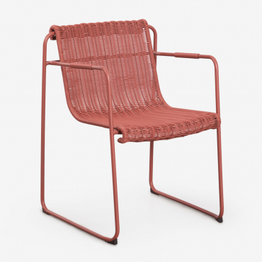 Stackable Garden Chair With Armrests In Synthetic Wicker And Steel Revia Terracota - Sklum