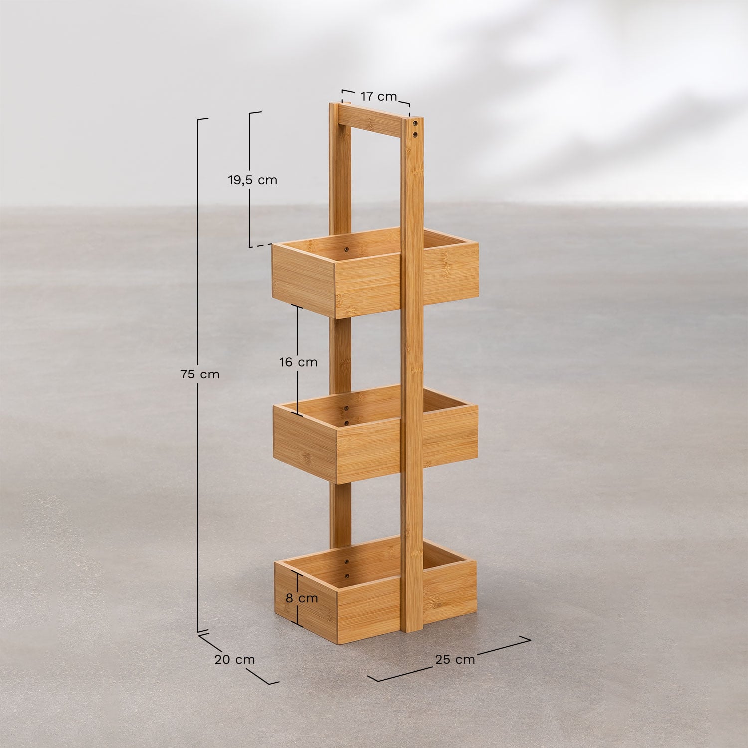 Kayla Design 75x25 cm bamboo bathroom shelf, MEASURES