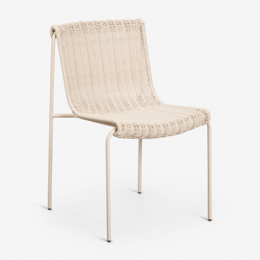 Pack Of 2 Dining Chairs In Synthetic Rattan And Steel Revia Tapioca Beige - Sklum