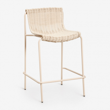 High Stool In Synthetic Rattan And Steel Revia Tapioca Beige & ↑65 Cm - Sklum