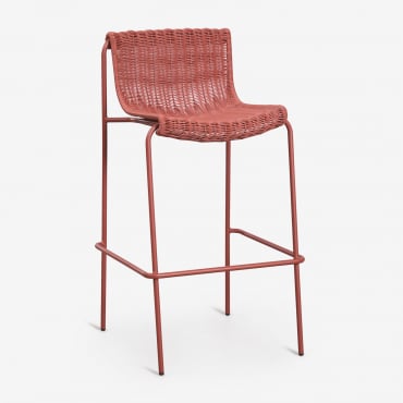 High Stool In Synthetic Rattan And Steel Revia Terracota & ↑75 Cm - Sklum