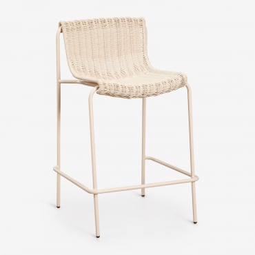 Pack Of 4 High Garden Stools In Synthetic Rattan And Steel Revia Tapioca Beige & ↑65 Cm - Sklum