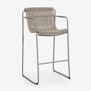 Stackable High Stool With Armrests In Synthetic Wicker And Steel Revia Moka Brown & ↑75 Cm - Sklum