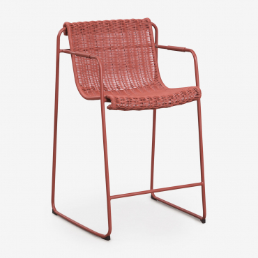 Stackable High Stool With Armrests In Synthetic Wicker And Steel Revia Terracota & ↑65 Cm - Sklum