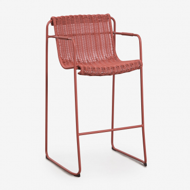 Pack Of 2 Stackable High Stools With Armrests In Synthetic Rattan And Steel Revia Terracota & ↑75 Cm - Sklum
