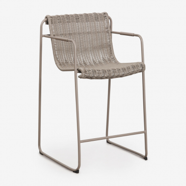 Pack Of 2 Stackable High Stools With Armrests In Synthetic Rattan And Steel Revia Moka Brown & ↑65 Cm - Sklum