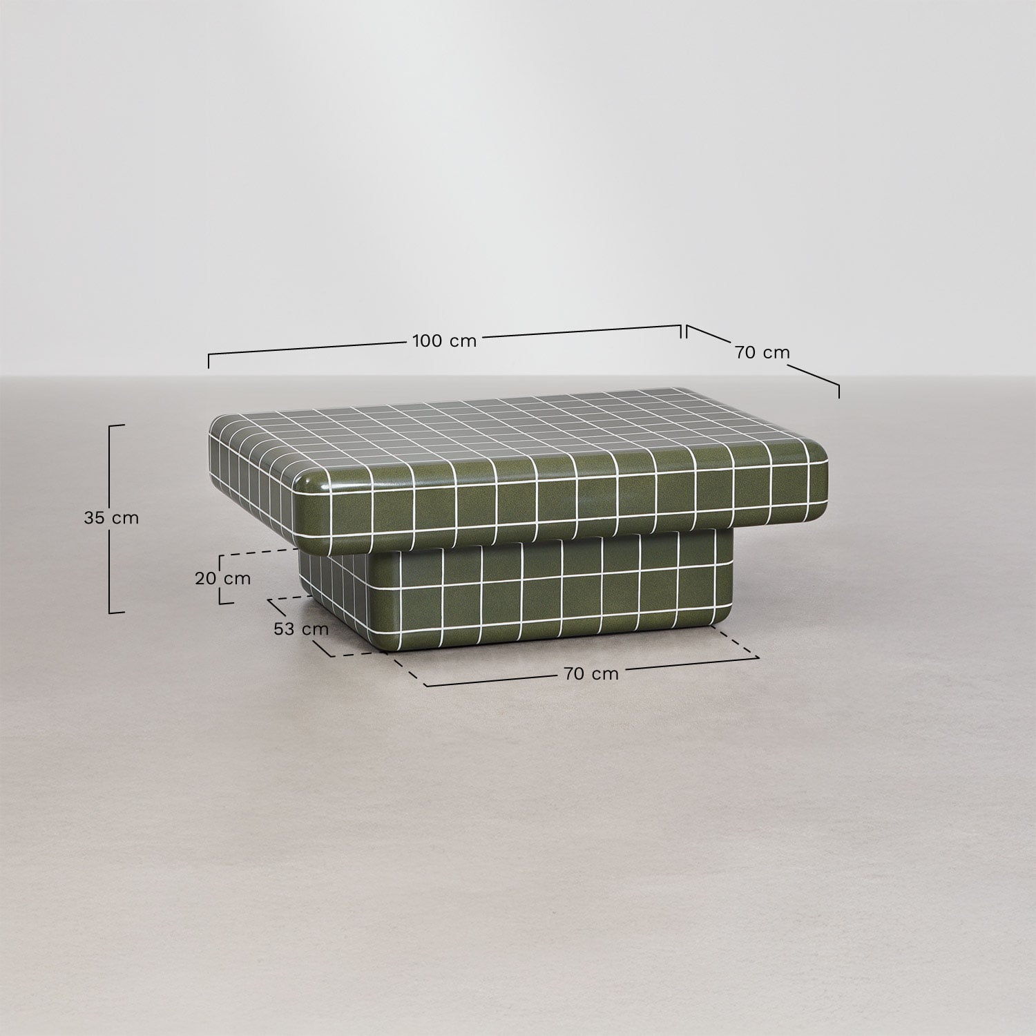 Rectangular coffee table in tile-look cement Eleonor, MEASURES