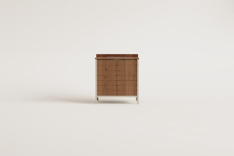 Outdoor kitchen storage module with sink in acacia wood and aluminum Reggie