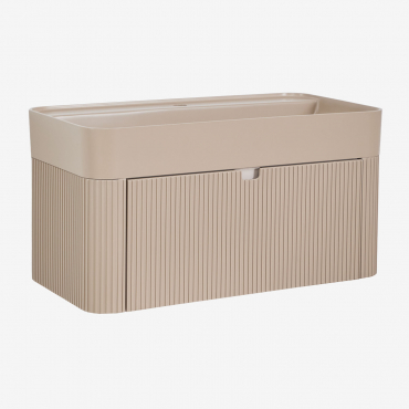 Suspended Bathroom Furniture Set 80x40 Cm In Wood With Integrated Saioa Sink Light Sand Brown - Sklum