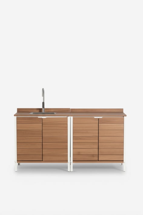 Modular 2-piece outdoor kitchen with sink and acacia wood storage Reggie