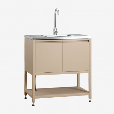 Outdoor Modular Kitchen Storage Unit With Sink In Savona Steel Tapioca Beige & Brushed Grey Rintran - Sklum