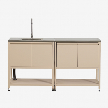 Savona 2-piece Outdoor Modular Kitchen With Sink And Steel Storage Tapioca Beige & Brushed Grey Rintran - Sklum
