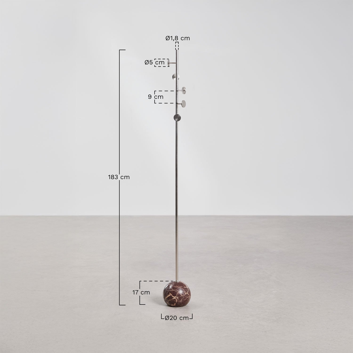 Felora iron and marble standing coat rack, MEASURES