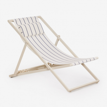 Pack Of 2 Foldable Steel Jensy Hammocks With Cushion Tapioca Beige - Navy Blue - Sklum