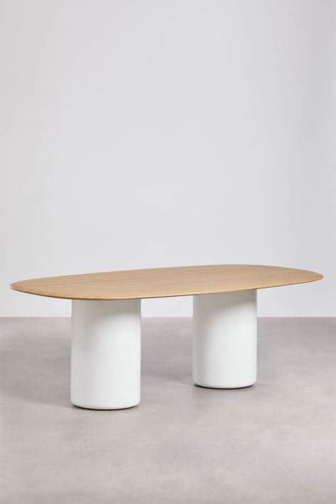Oval dining table in MDF and cement Lysander - Brown Oak