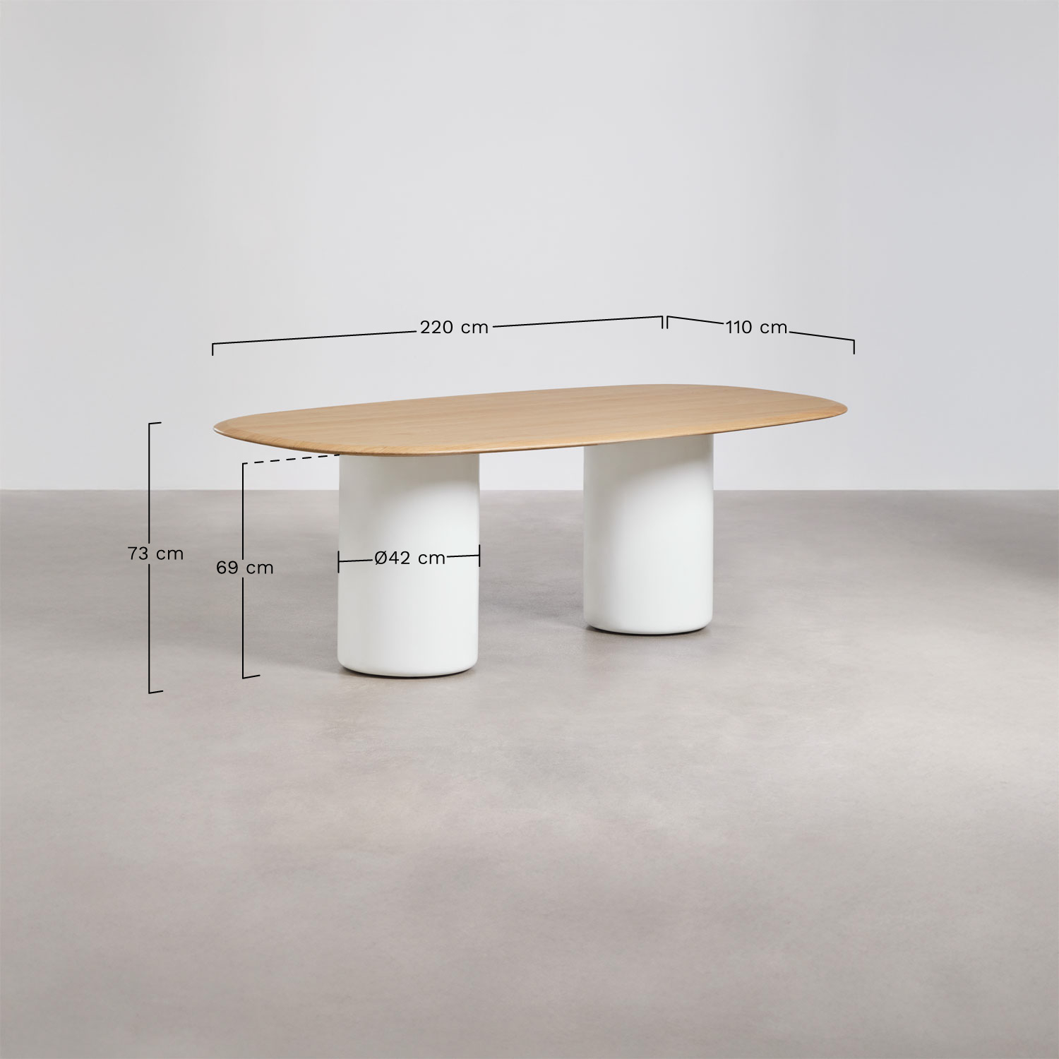 Oval dining table in MDF and cement Lysander, MEASURES