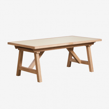 Rectangular Dining Table 200-260-320x100 Cm Extendable In Acacia Wood Dubai Tapioca Beige - Sklum