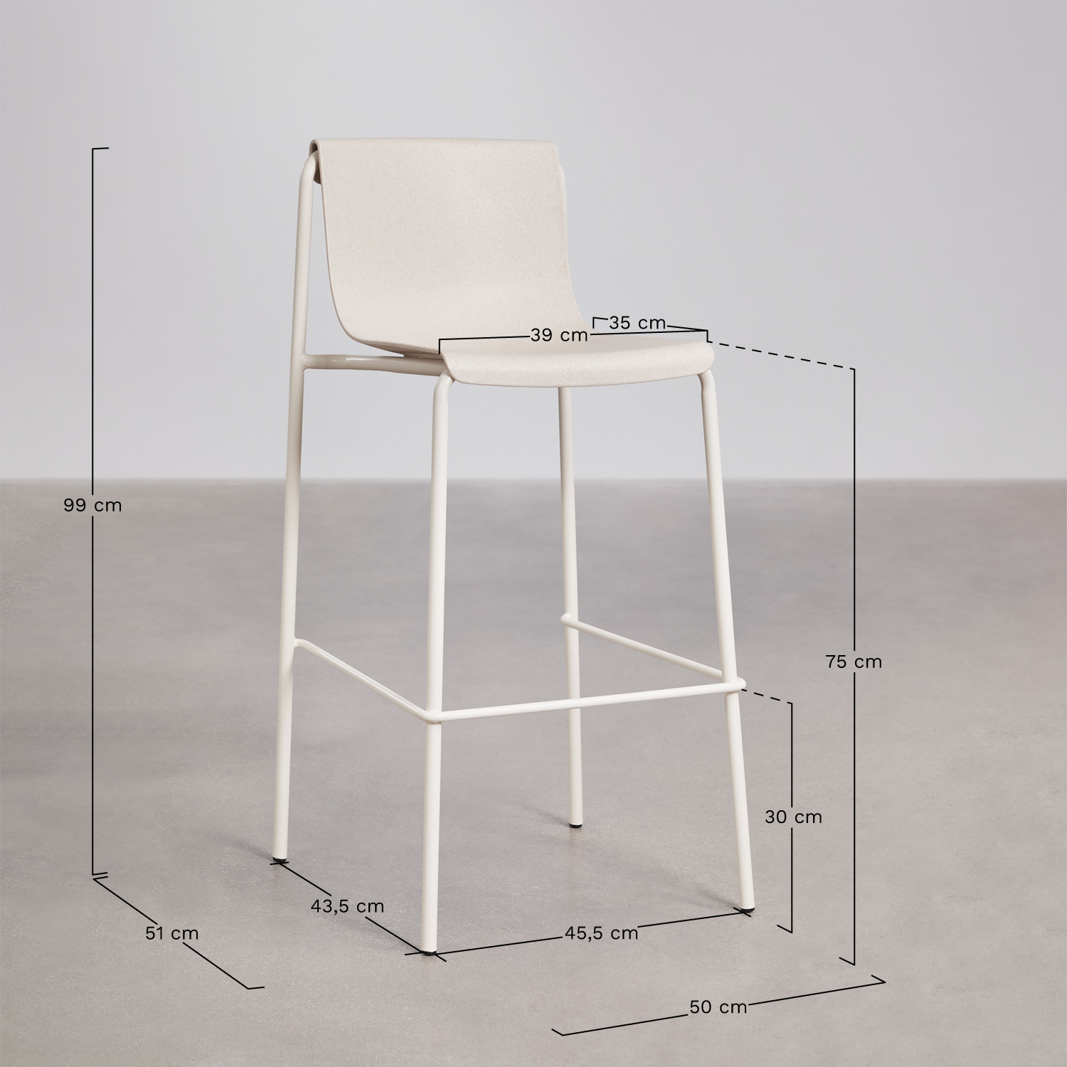 Pack of 4 high stools in polypropylene Ismene, MEASURES