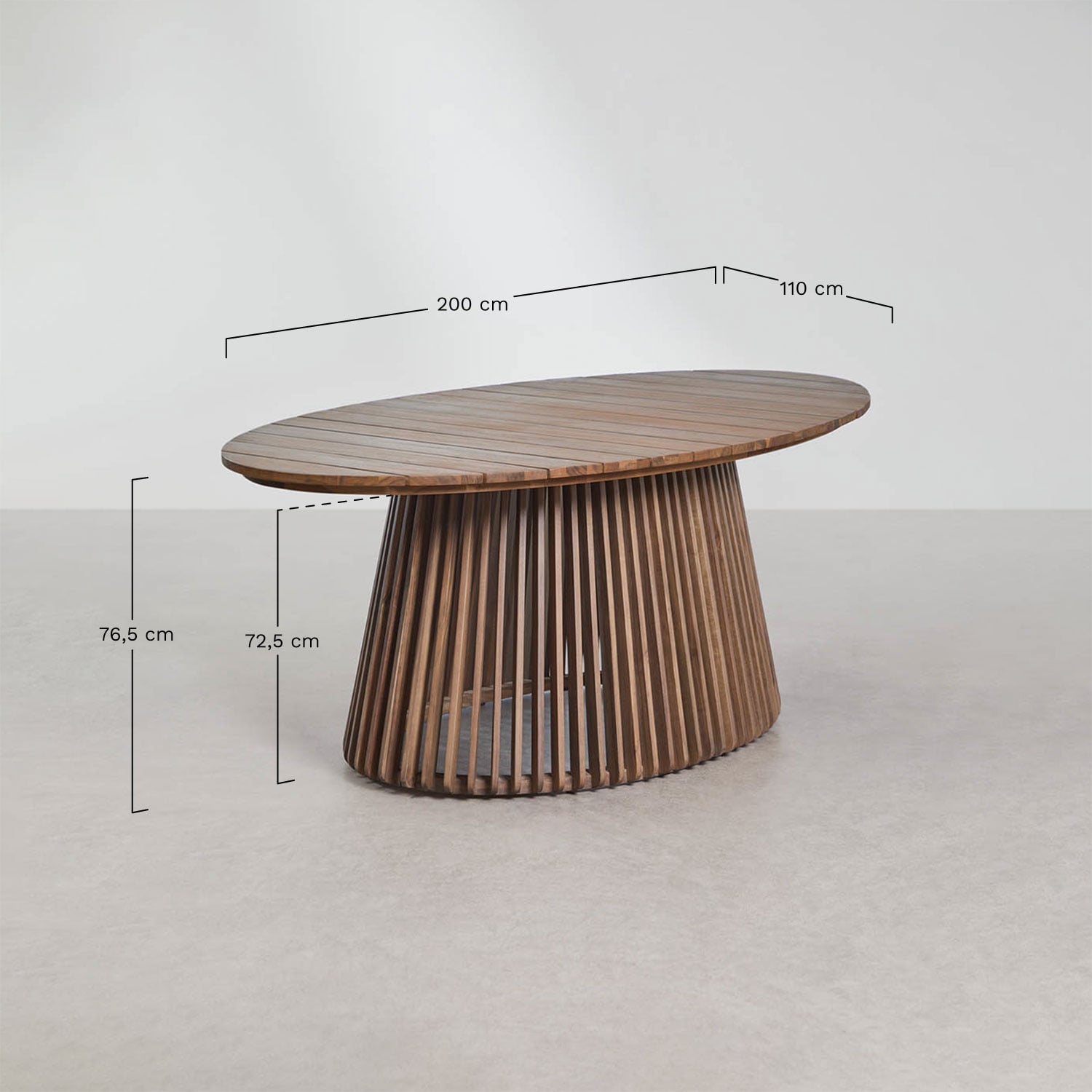 Oval garden table 200x110 cm in Mura acacia wood, MEASURES