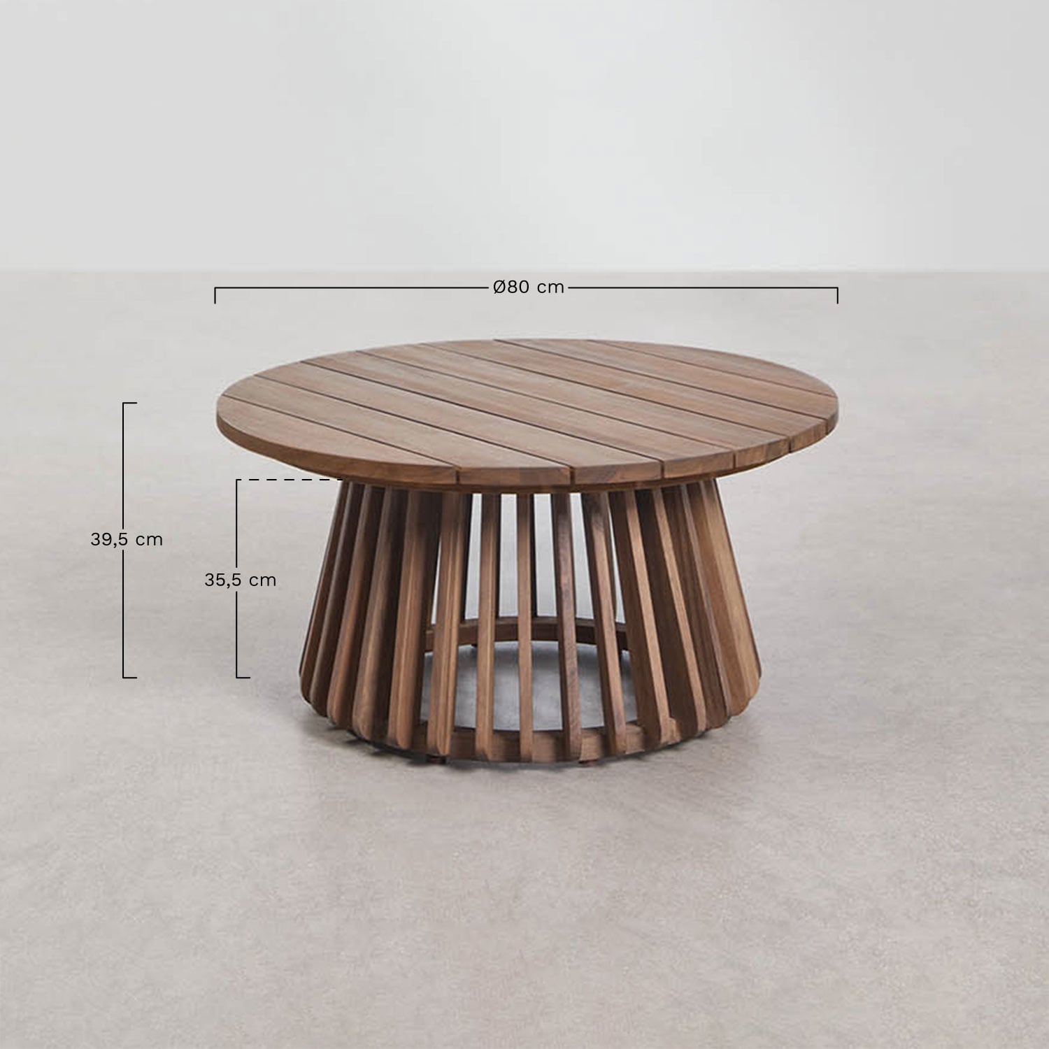 Round Ø80 cm garden coffee table in acacia wood Mura, MEASURES