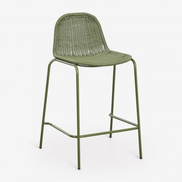Pack Of 4 Stackable High Garden Stools In Synthetic Rattan Reiven Deep Olive Green & ↑65 Cm - Sklum