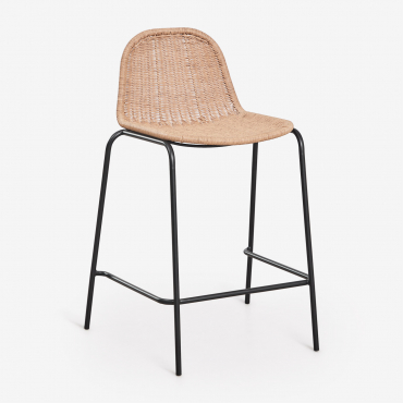 Stackable High Stool In Synthetic Rattan Reiven Black & ↑65 Cm - Sklum