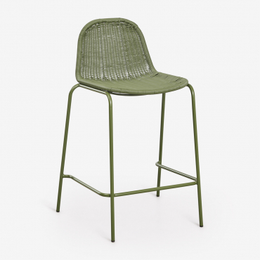 Pack Of 2 Stackable High Stools In Synthetic Rattan Reiven Deep Olive Green & ↑65 Cm - Sklum