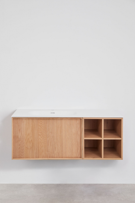 Suspended 120x50 cm wooden bathroom furniture set with integrated sink Endika