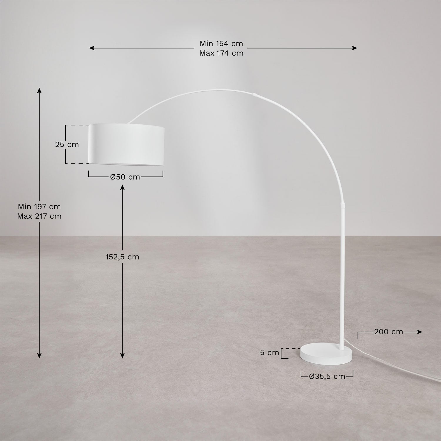 Vonera linen and iron floor lamp, MEASURES