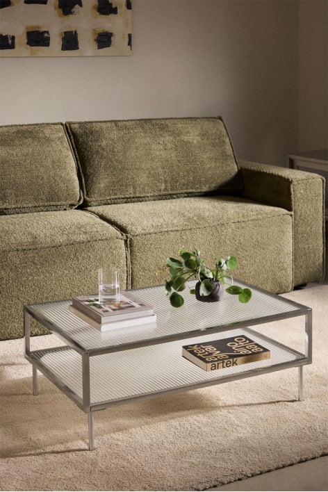 Rectangular coffee table 90x60 cm in steel and glass Paoline