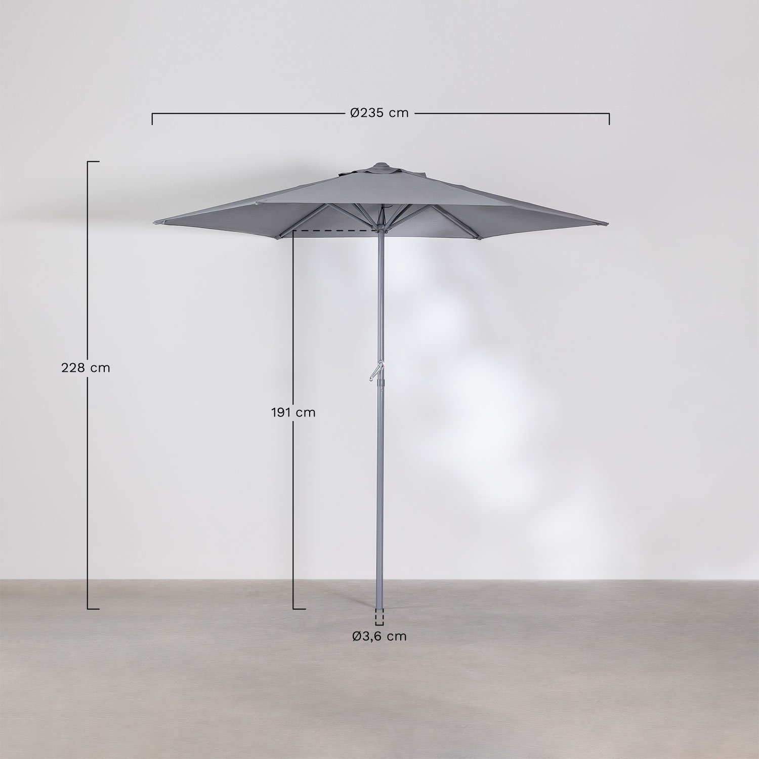 Parasol Ø235 cm in Jaden fabric, MEASURES