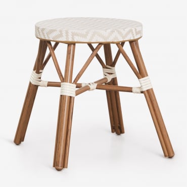 Pack Of 2 Low Stools 45 Cm In Aluminum And Synthetic Rattan Brielle Bistro Nude Beige - Gardenia White - Sklum