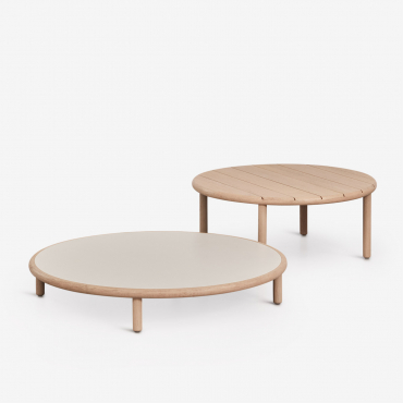 Set Of 2 Round Acacia Wood Olivia Garden Coffee Tables White Gardenia - Light Acacia Brown & Light Brown Acacia - Sklum