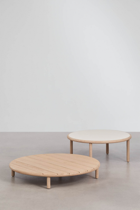 Set of 2 round acacia wood Olivia coffee tables - Light Acacia Brown - Gardenia White