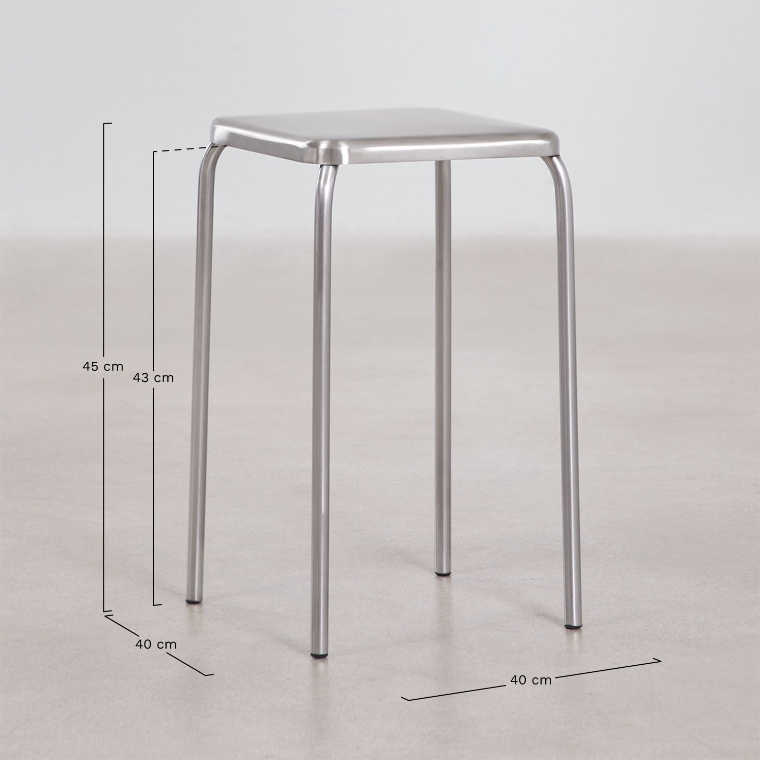 Pack of 2 low 45 cm stackable stools in stainless steel Narnial, MEASURES