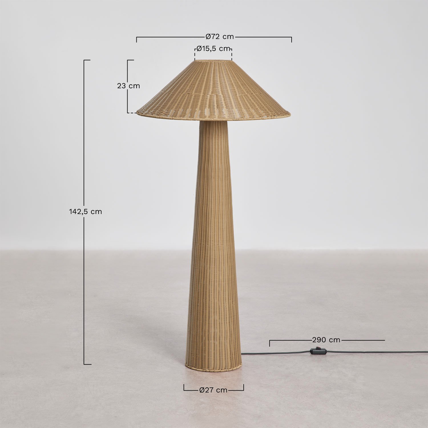 Outdoor floor lamp in synthetic rattan and iron Ekain, MEASURES