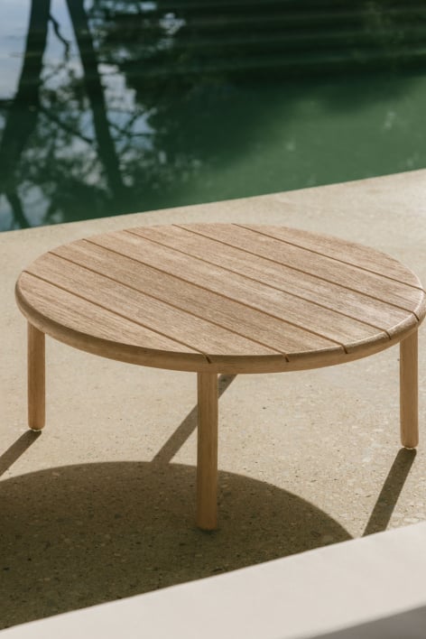 Olivia round acacia wood garden coffee table - Light Brown Acacia